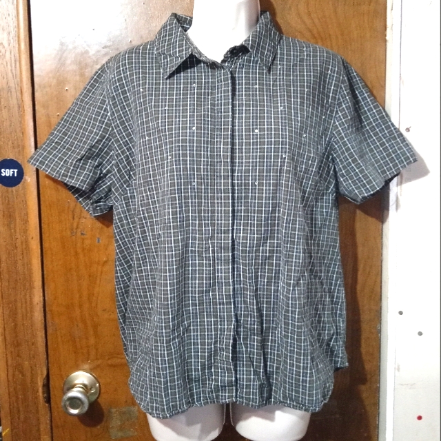 Large Plaided Button Top
